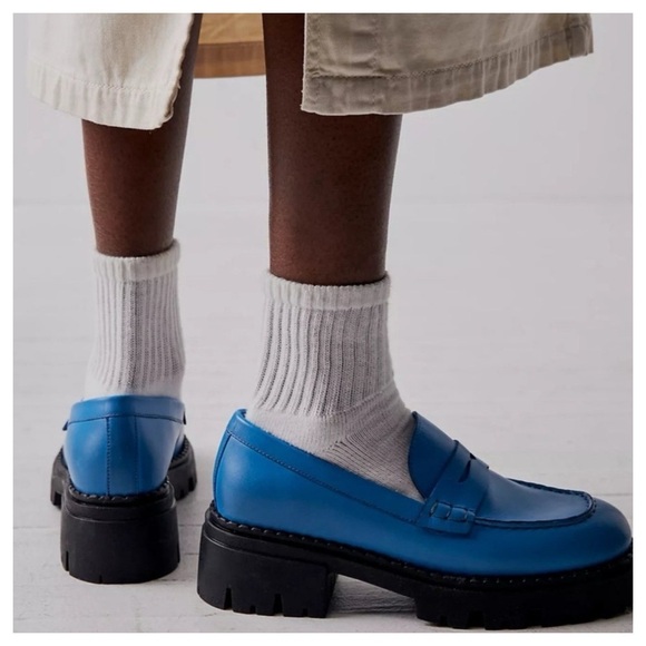 Free People Lyra Lug Sole Leather Loafers in Baywatch Blue size 36 US 6 - Picture 4 of 12